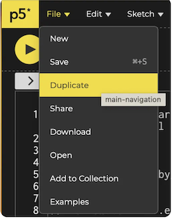 Screenshot of p5.js File menu